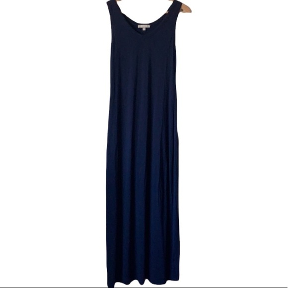 Joan Vas Sleeveless Maxi Dress - Navy Blue Stretch Cotton Jersey, Sz Small - Picture 1 of 5